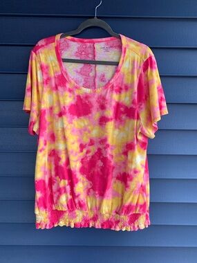 Lane Bryant Pink and Yellow Tie-Dye Tee